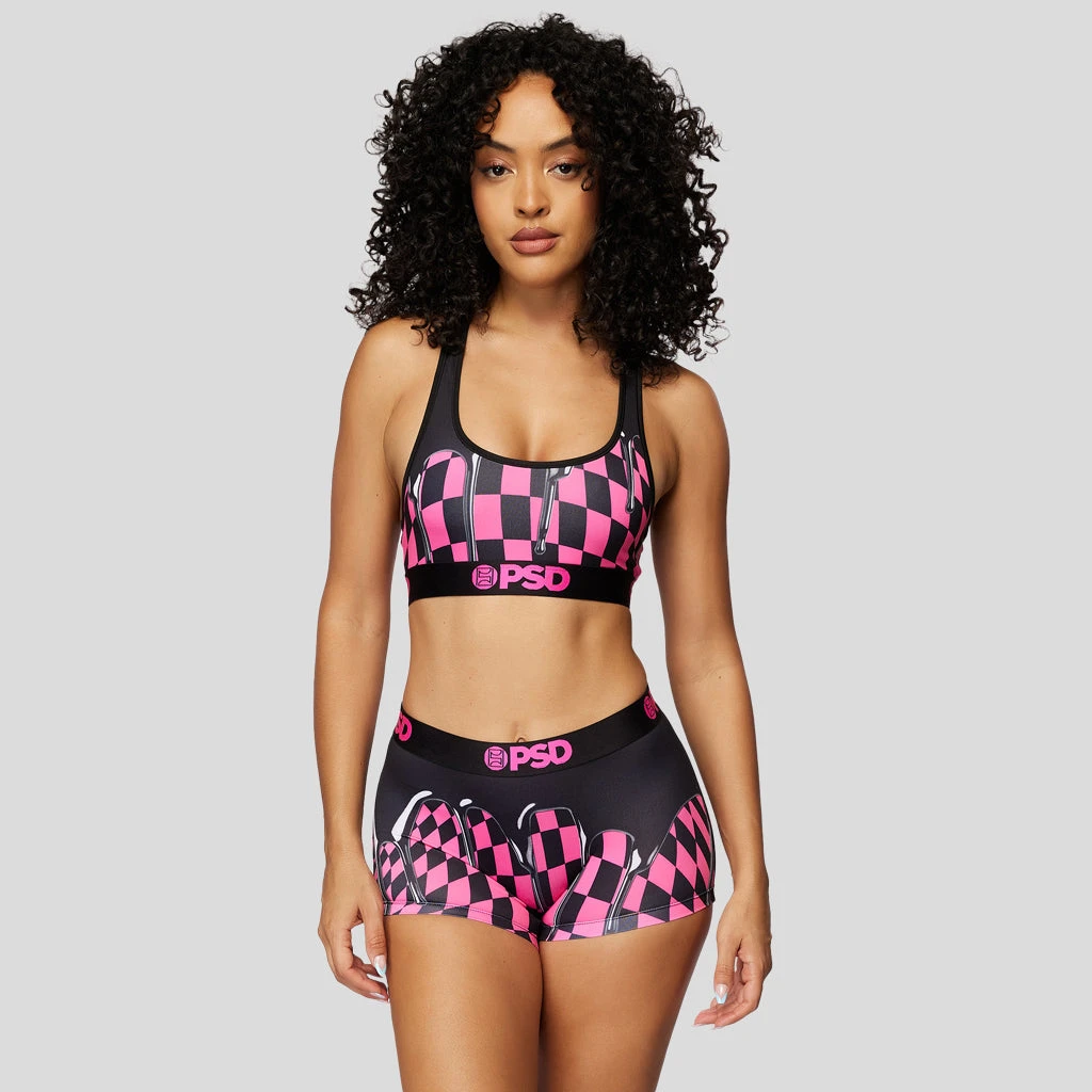 PSD Underwear Neon Pink Drip Check Sports Bra 1 PSD Underwear Neon Pink Drip Check Sports Bra