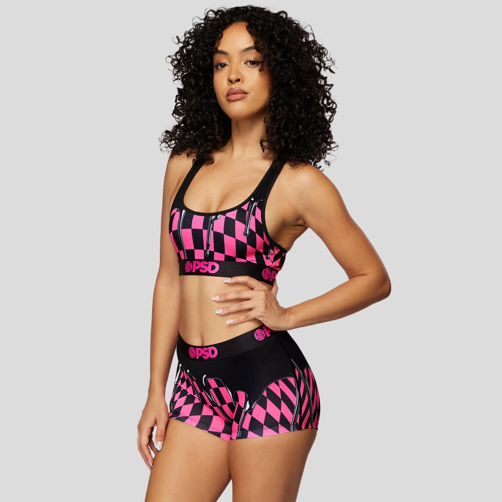 PSD Underwear Neon Pink Drip Check Sports Bra 2 PSD Underwear Neon Pink Drip Check Sports Bra