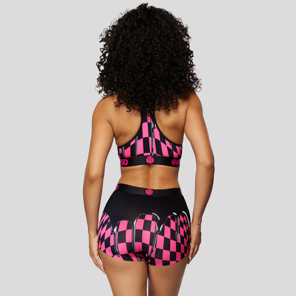 PSD Underwear Neon Pink Drip Check Sports Bra 3 PSD Underwear Neon Pink Drip Check Sports Bra