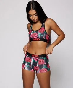 PSD Underwear Pin Stripe Roses Boy Short