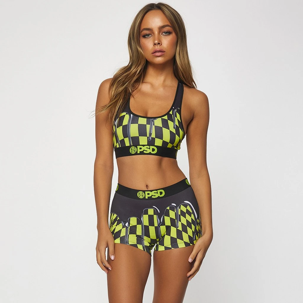 PSD Underwear Neon Drip Check Sports Bra 1 PSD Underwear Neon Drip Check Sports Bra